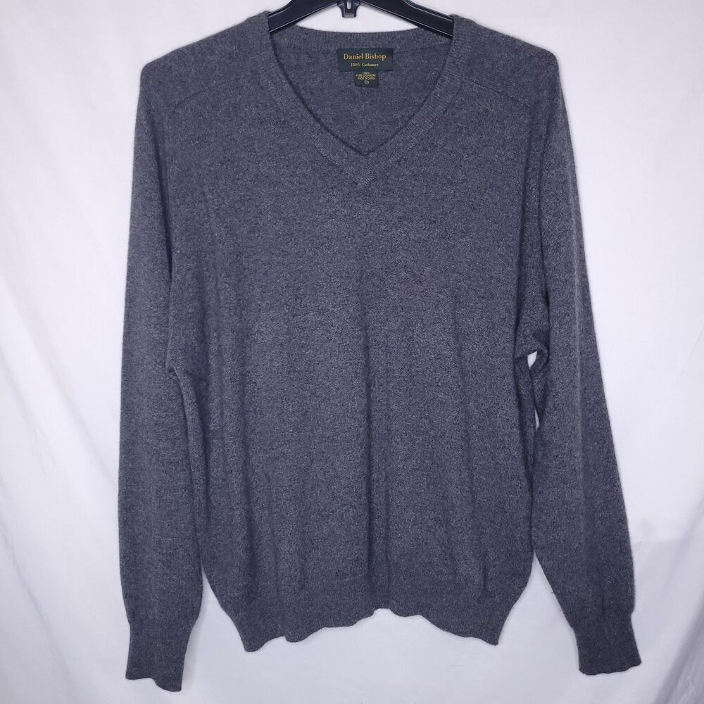 Daniel Bishop Cashmere Sweater Mens XL Gray V Neck Pullover
